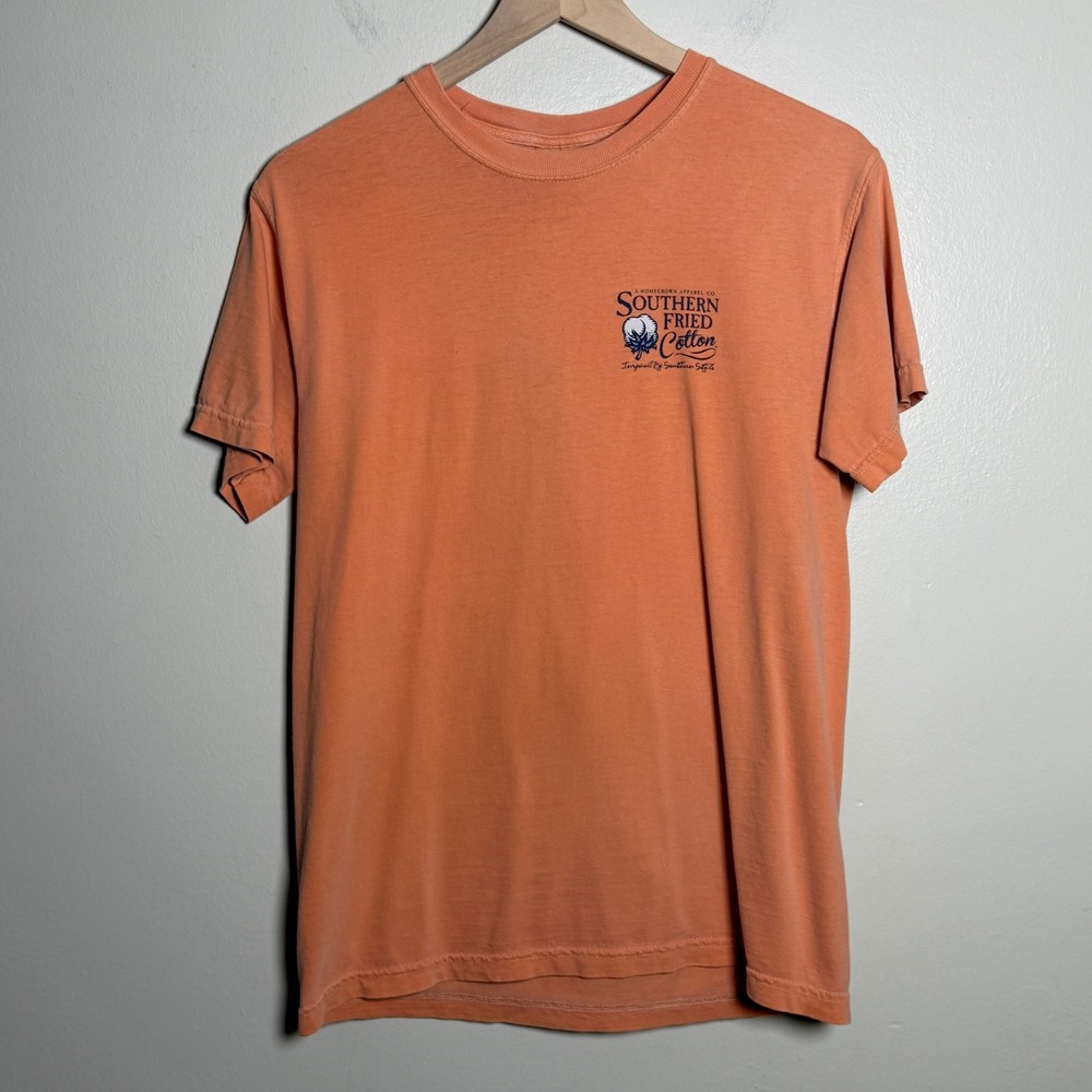 Comfort Colors Mens Cotton Tee Small Orange Southern Fried Cotton Crab Graphic